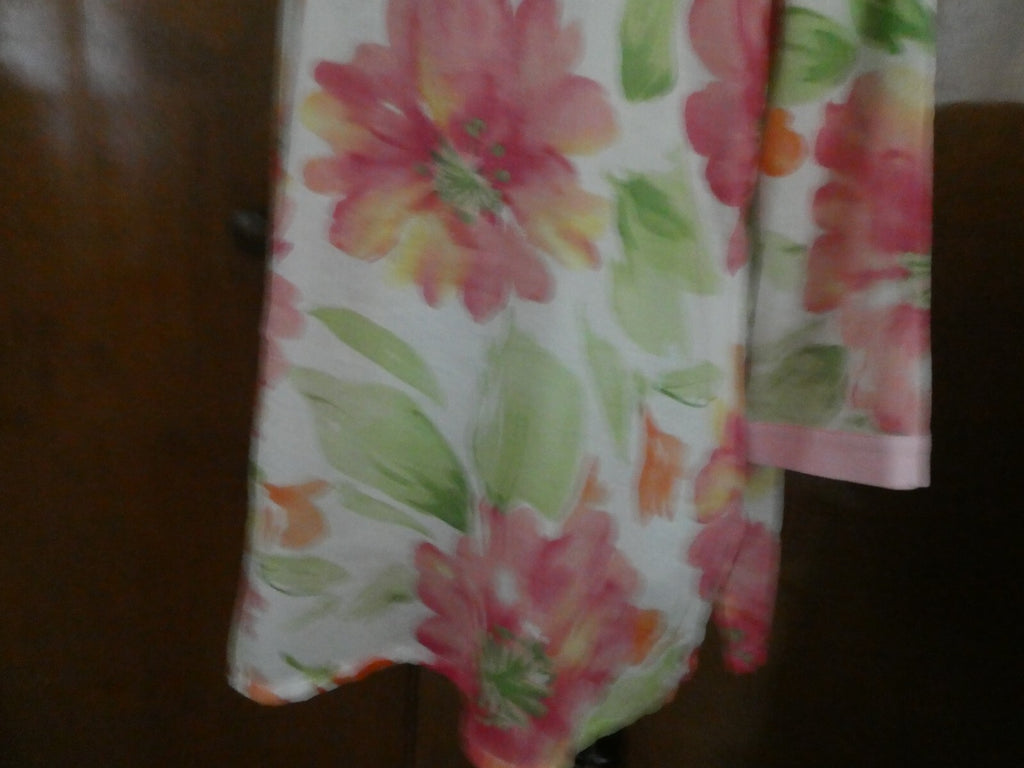 Jones New York Signature Women's Tunic Style Pink/Green Soft Cotton Top Large