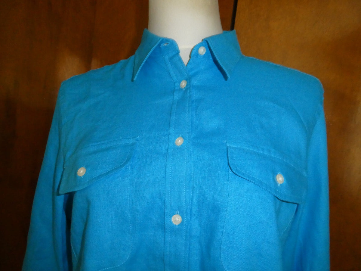 LAUREN Ralph Lauren Women’s CrystalAge Turquoise Linen Shirt Size Large
