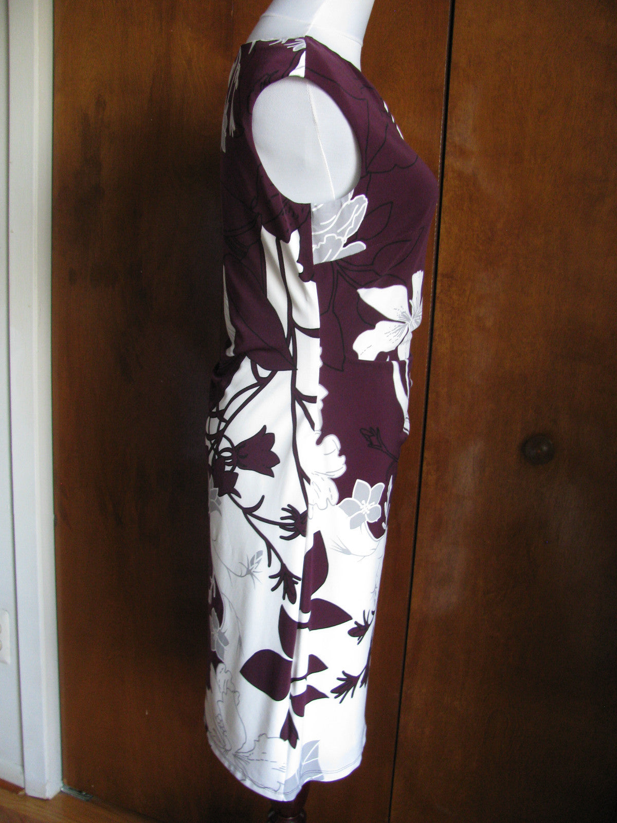 Ralph Lauren women’s burgundy bold floral lined stylish gathered dress New
