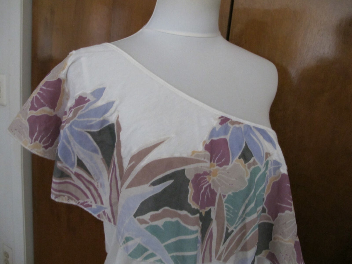 Free People Women’s Ruffle One Shoulder Ivory Floral  Tank Top 