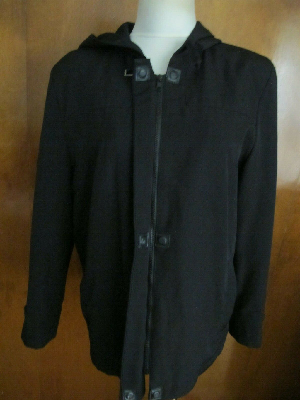 Larry Levine Juniors Black Lined Spring Hooded Coat Jacket Large