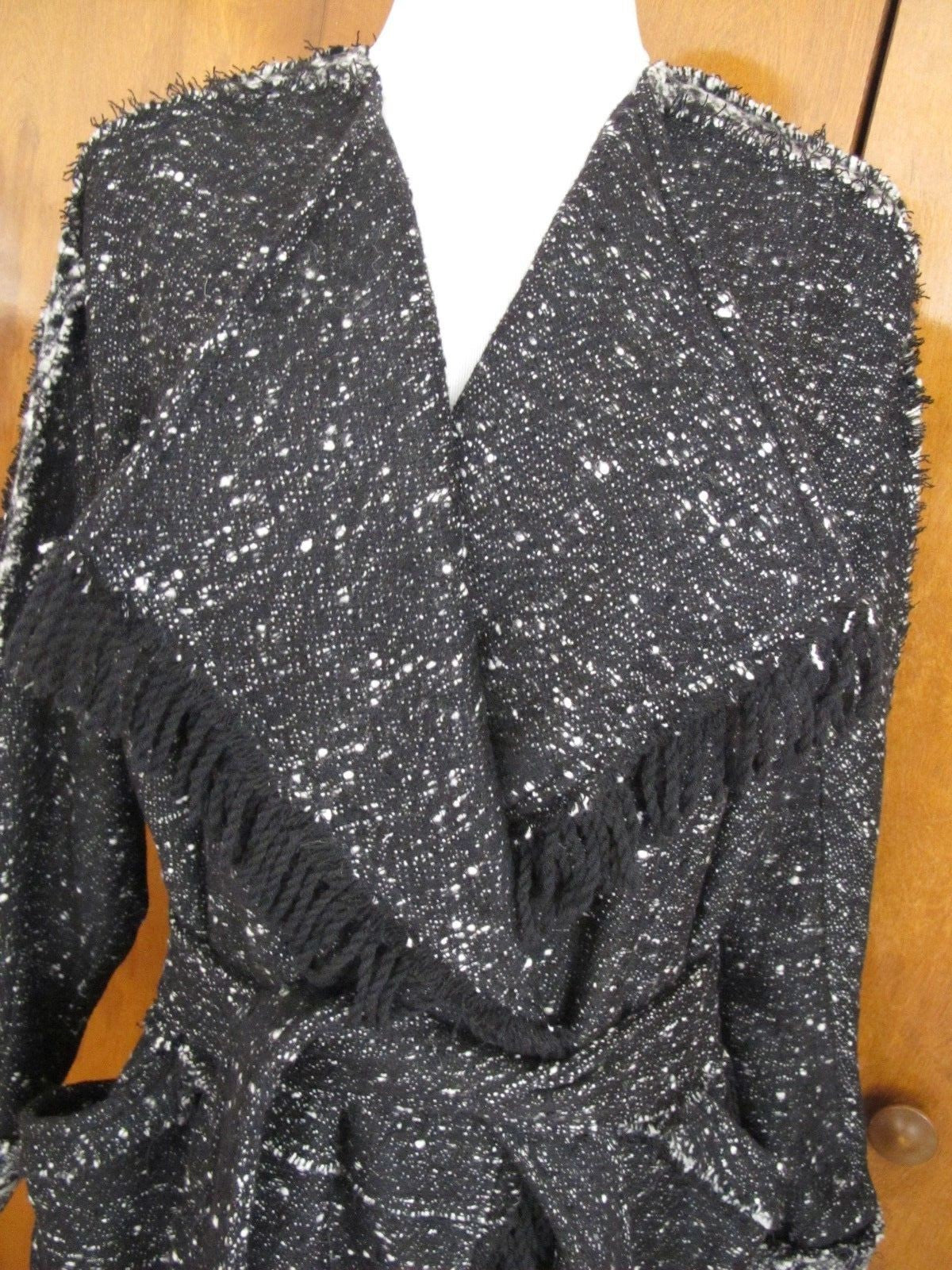 Free People Womens Black Combo Lined Fringe Wrap Coat Medium NWT fits Large