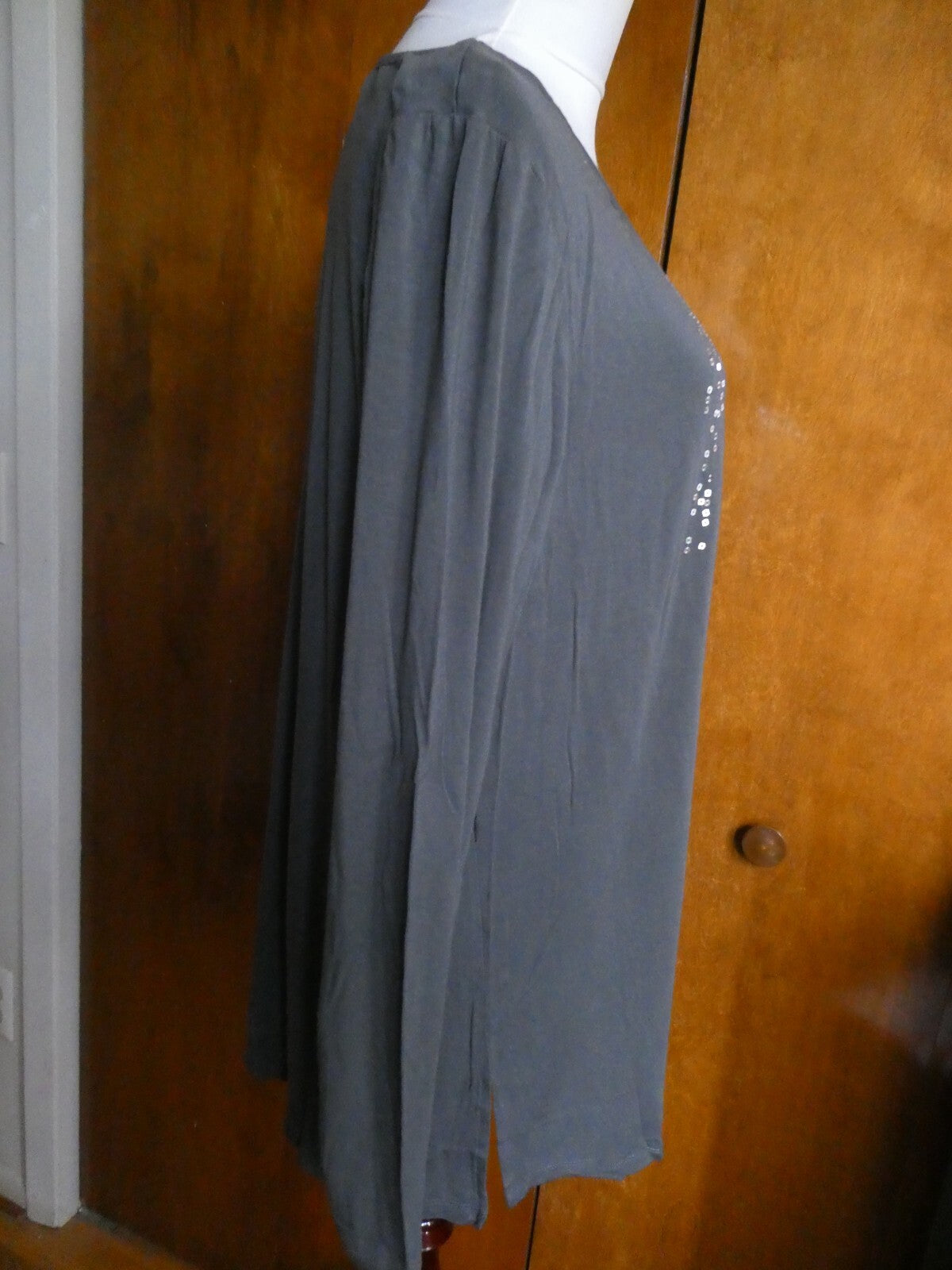 Linea by Louis Dell 'Olio Women's Gray Sequin Rayon Long Sleeves Top Size Large