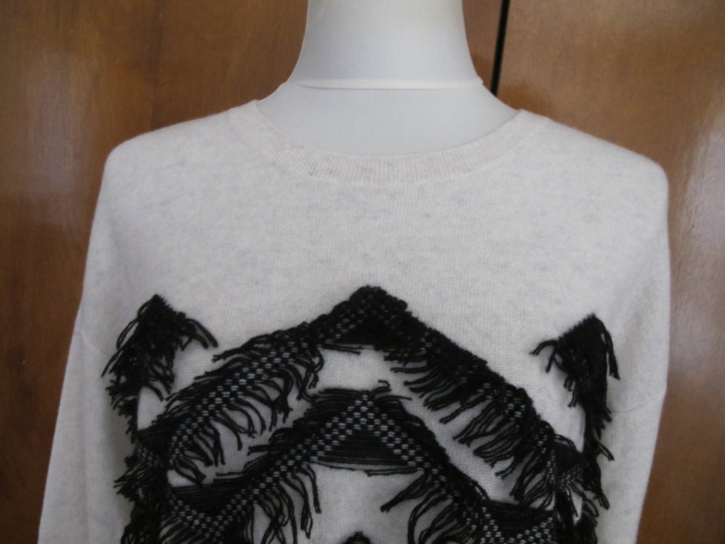 Bloomingdale Aqua Women's Ivory Black Cashmere Soft Detailed Sweater Medium