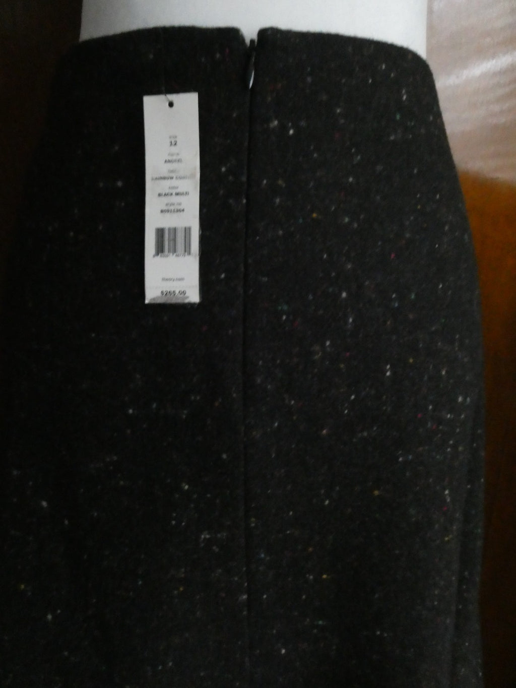 Theory Women Anorel Black Multi Virgin Wool Detailed Size 12 Skirt $265