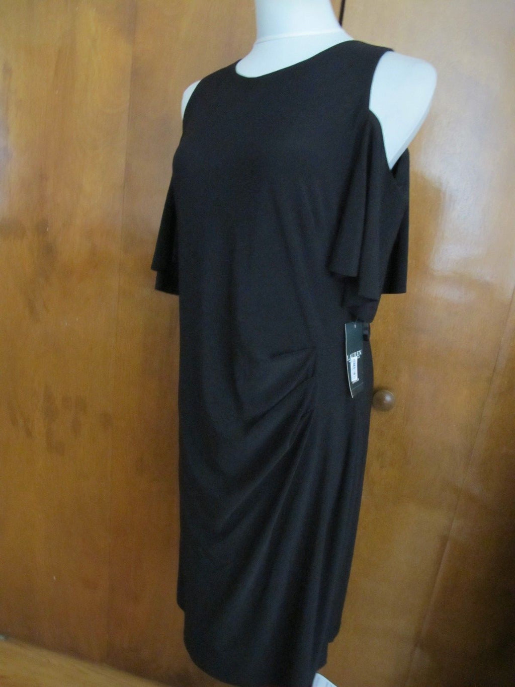 Ralph Lauren women's black cutout gathered lined evening dress 16 New