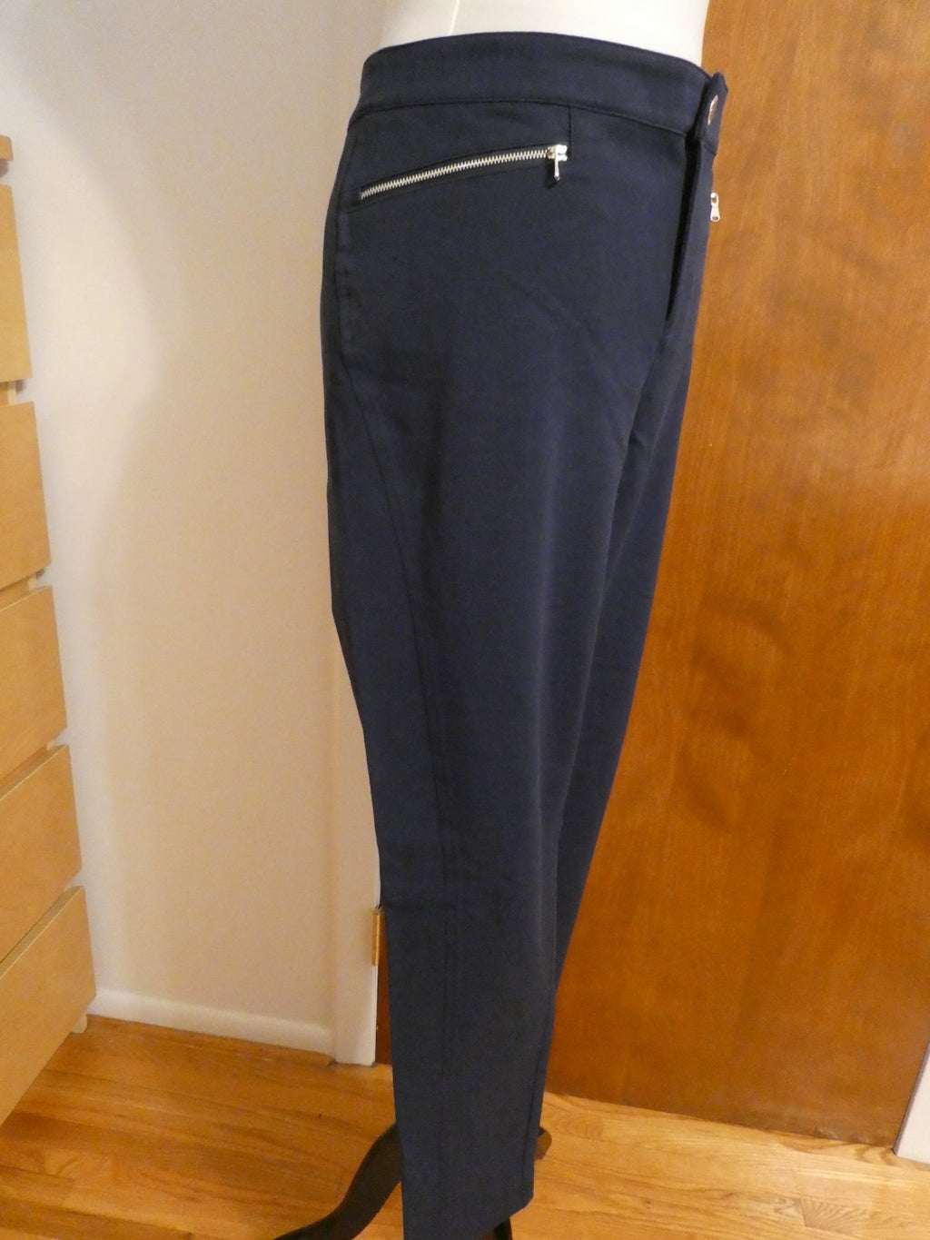 Ralph Lauren Women Navy-Blue Pants Size 14 Stretch Zip Pocket Slim Ankle Career