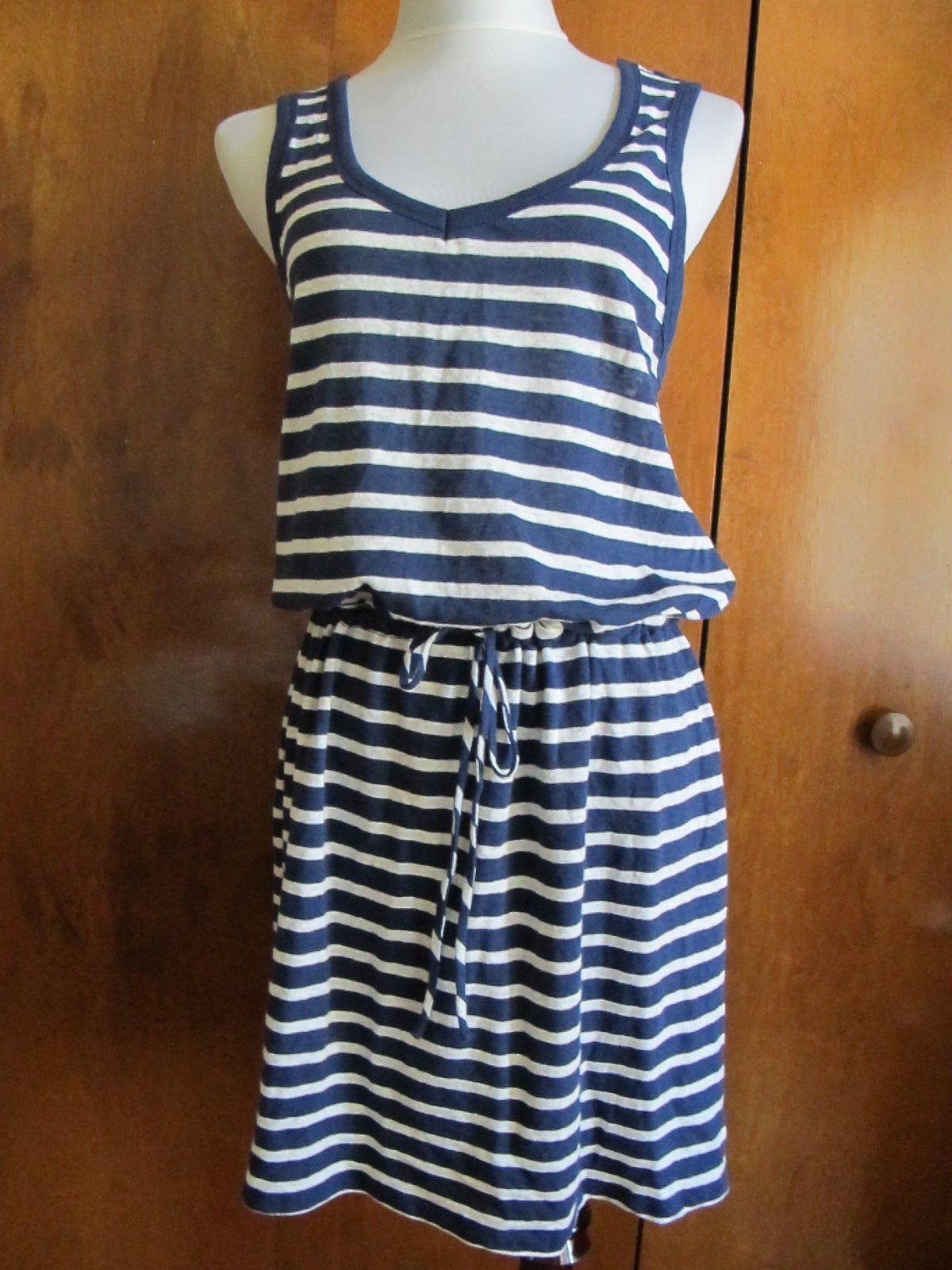 Gap women's blue white cotton linen stripped dress New