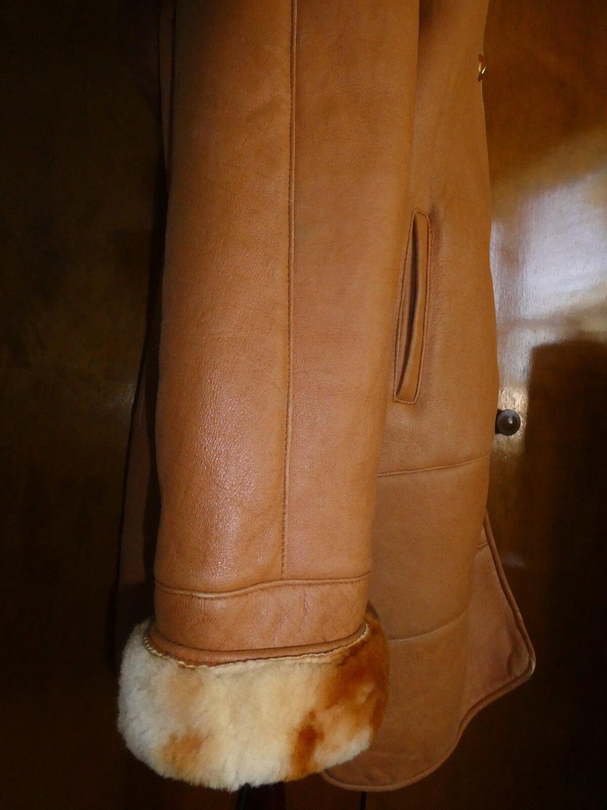 Song Wang women’s copper synthetic leather w/faux fur lining coat/jacket Medium
