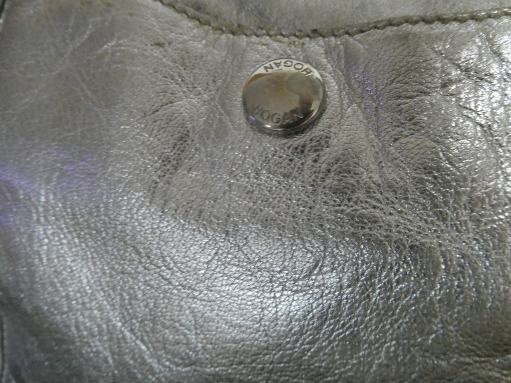 Hogan Women’s Silver Leather Hobo Shoulder Handbag Medium Italy