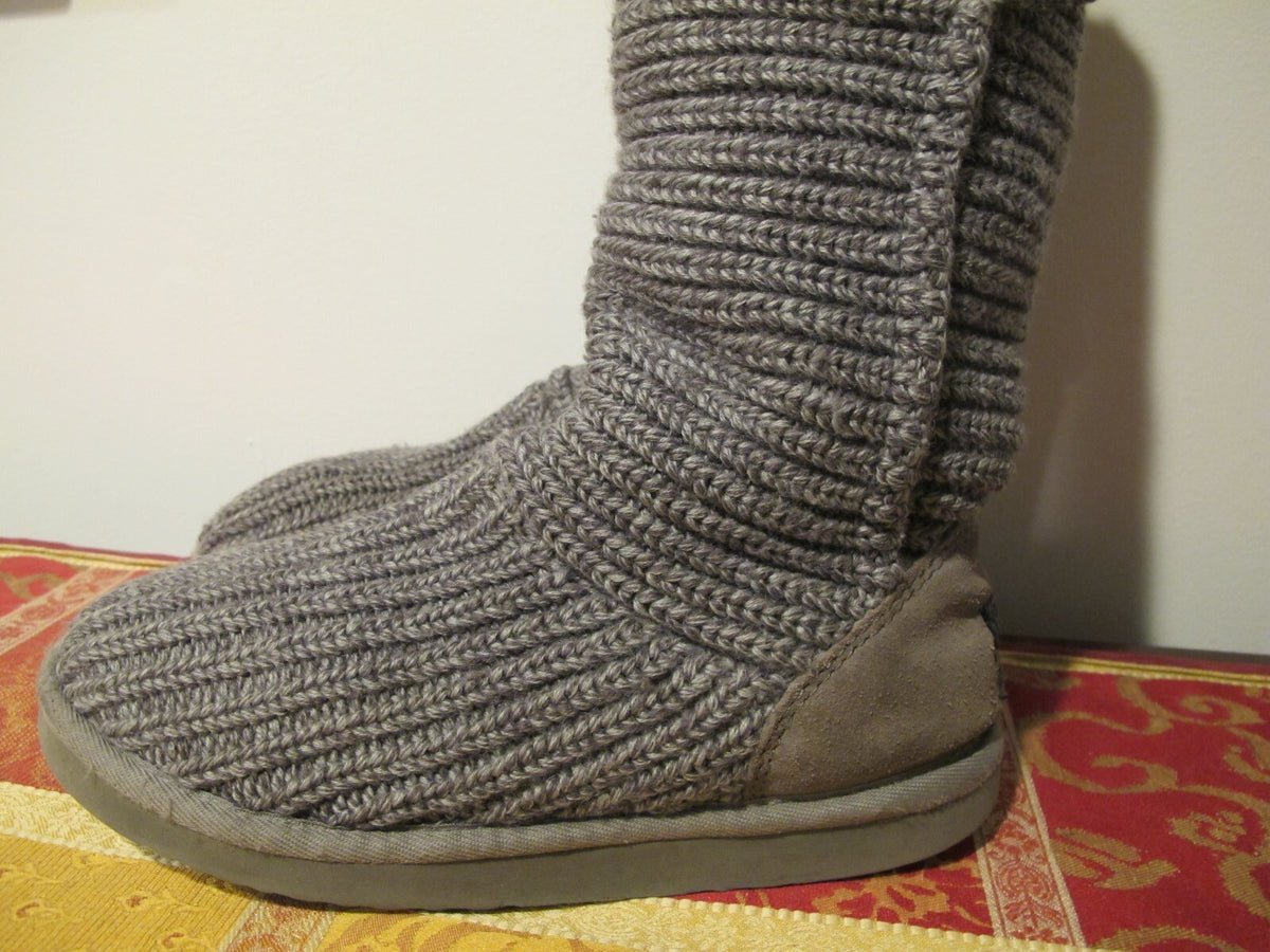 UGG women's gray fabric woven tall winter boots pre owned size 7