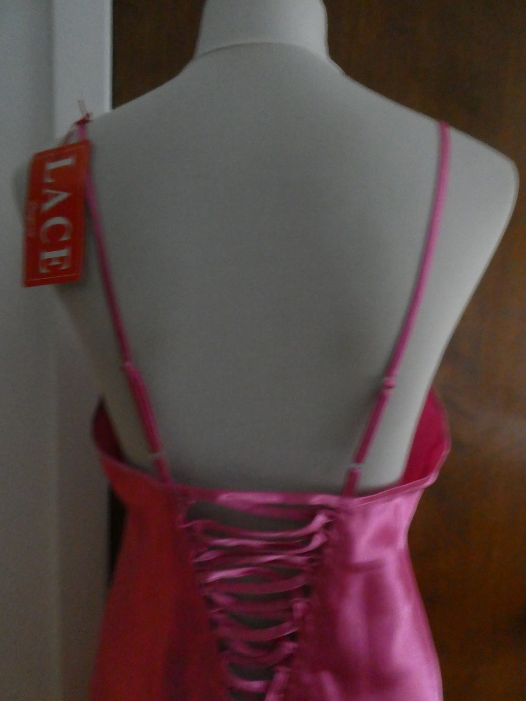 LACE Lingerie Satin Pink Chemise Slip Dress Made in Israel Sz XLarge(fits large)
