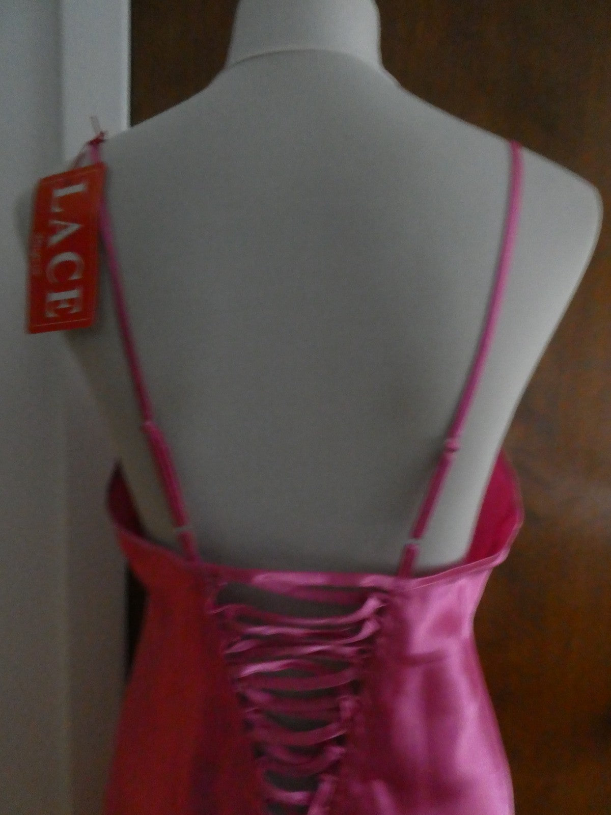 LACE Lingerie Satin Pink Chemise Slip Dress Made in Israel Sz XLarge(fits large)