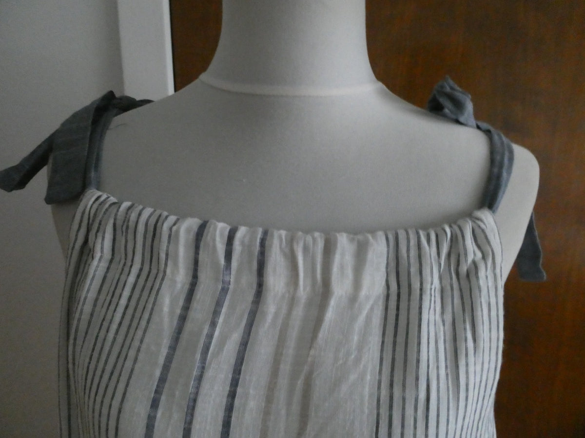 Anthropologie Maeve XL Striped Tie Shoulder Lined Cotton Dress White Blue NWT