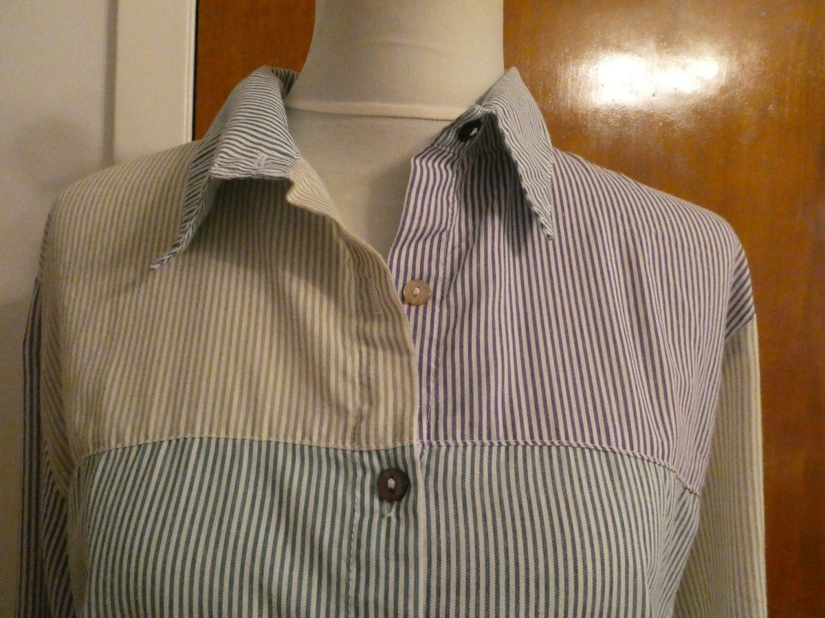 Tapelo Womens Top Size Large Striped Colorblock Button Front Roll Tab Sleeve USA