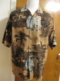 Tommy Bahama Men's Silk Multi Color Brow Blue Gray Beach Shirt Large Very Nice