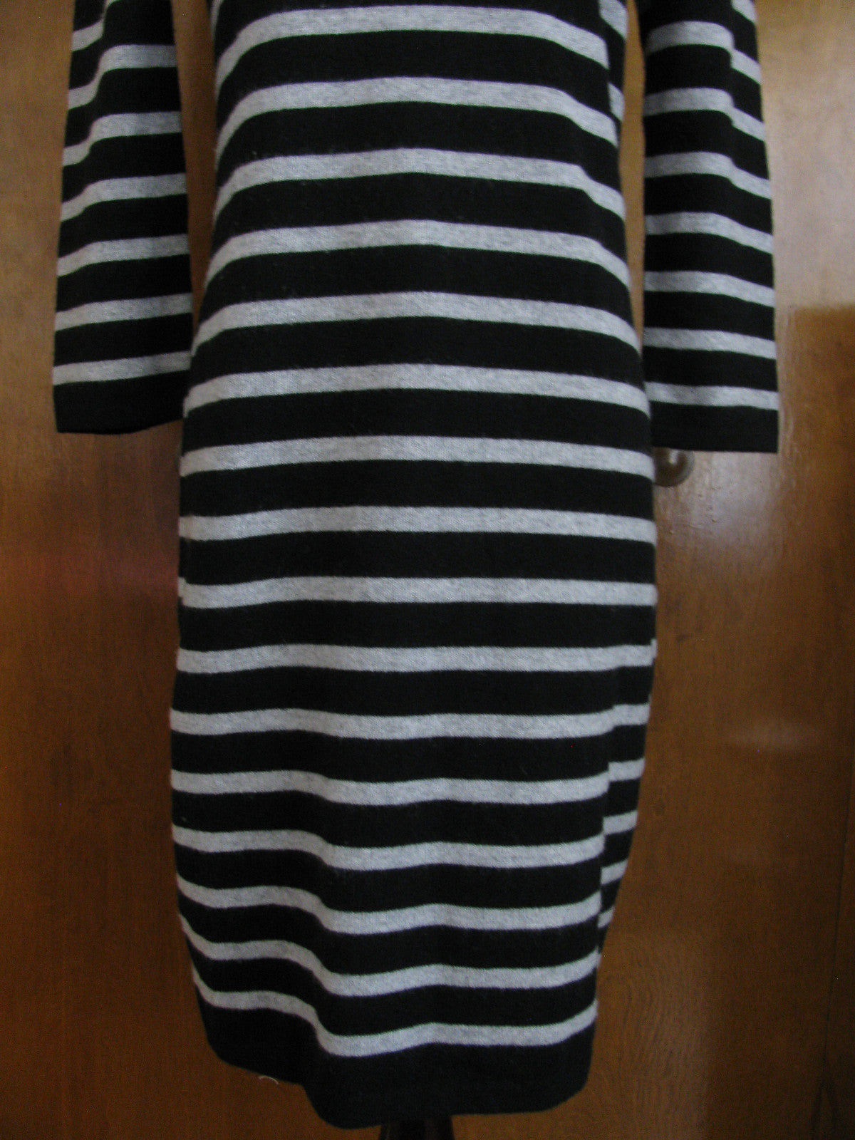 Bloomingdale Aqua women's striped, black, gray blue cashmere dress Sz. XS, S, M