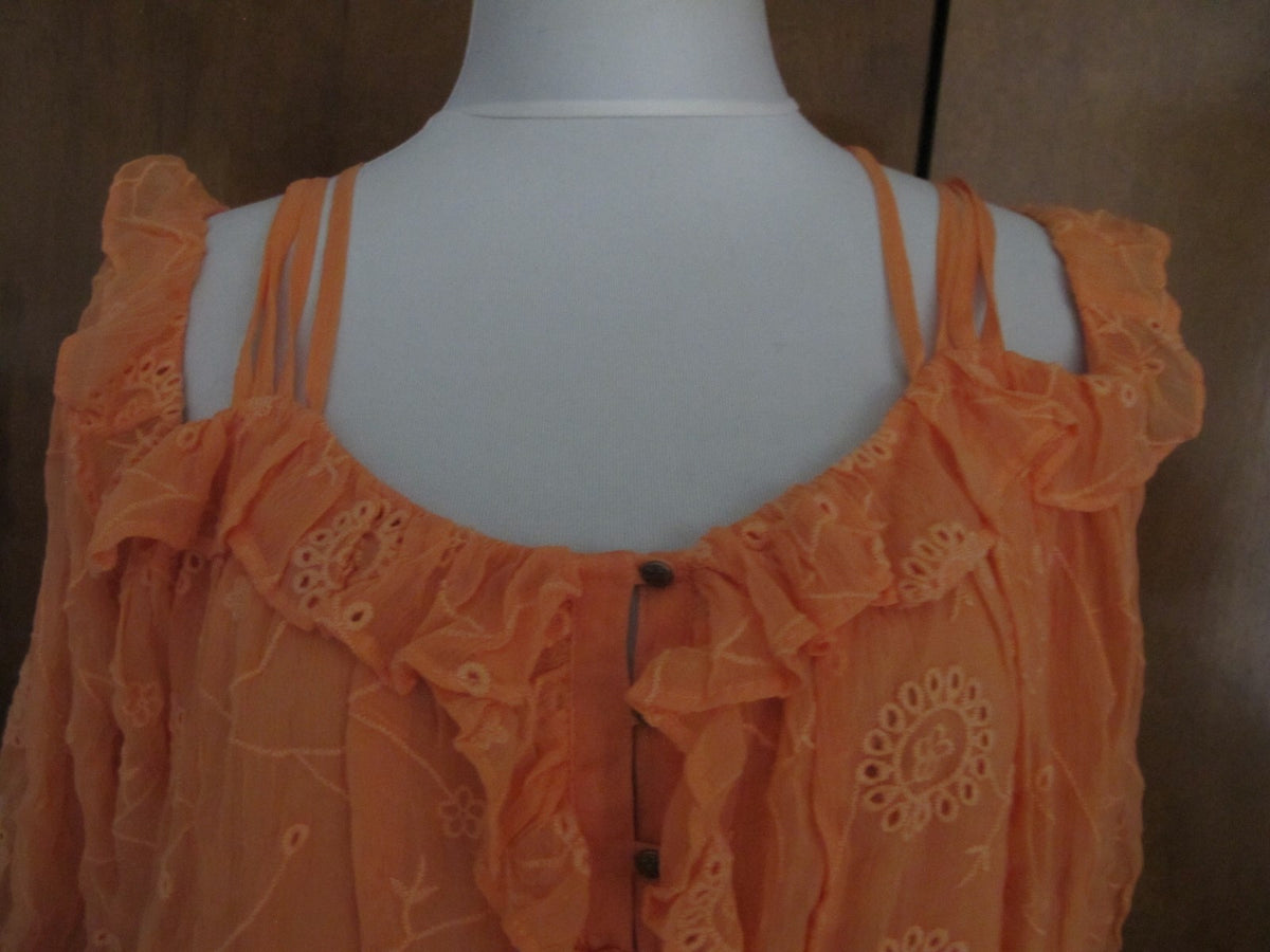  Anthropologie Floreat Womens Maryana Orange Open Shoulder Blouse 