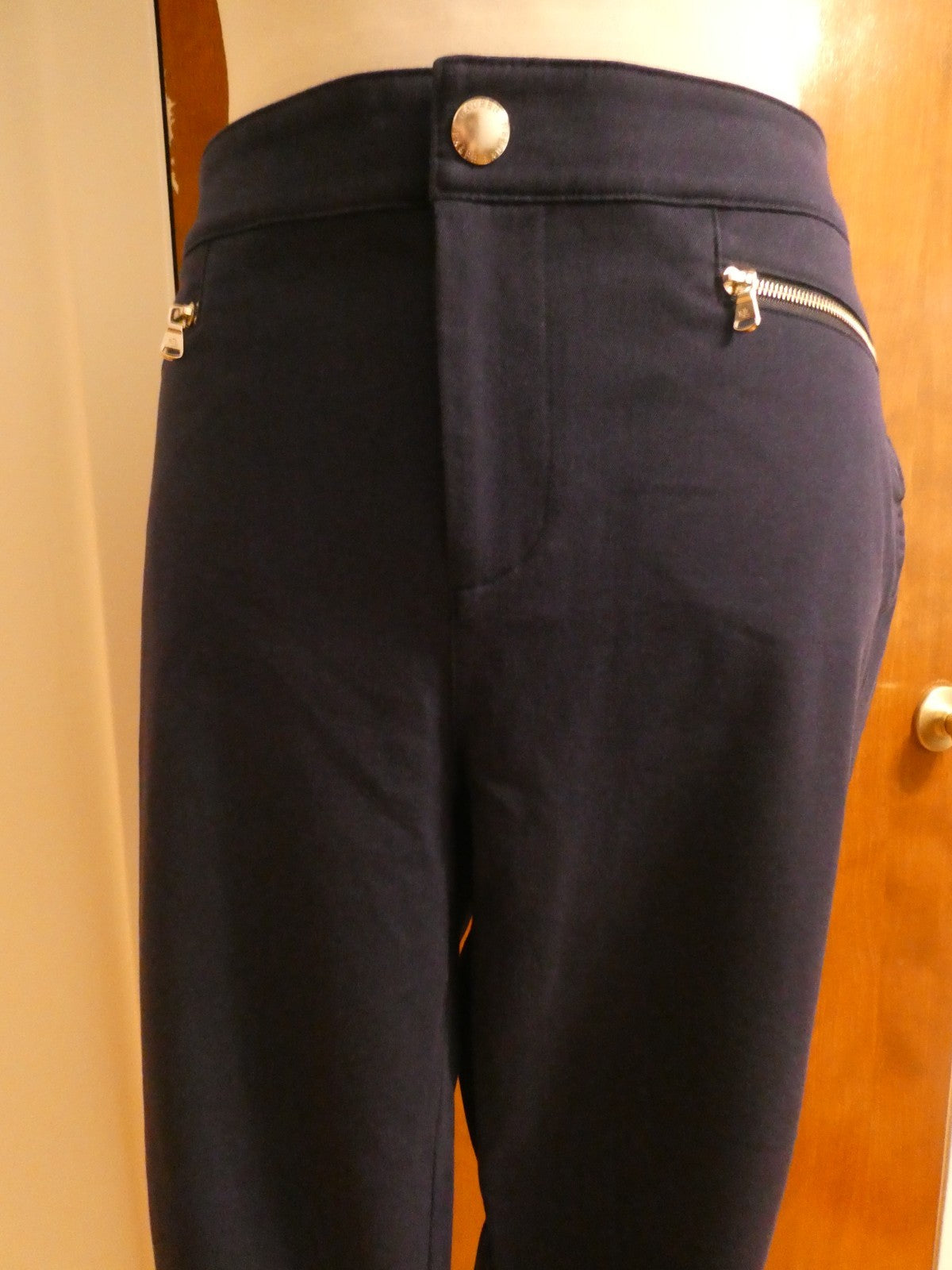 Ralph Lauren Women Navy-Blue Pants Size 14 Stretch Zip Pocket Slim Ankle Career