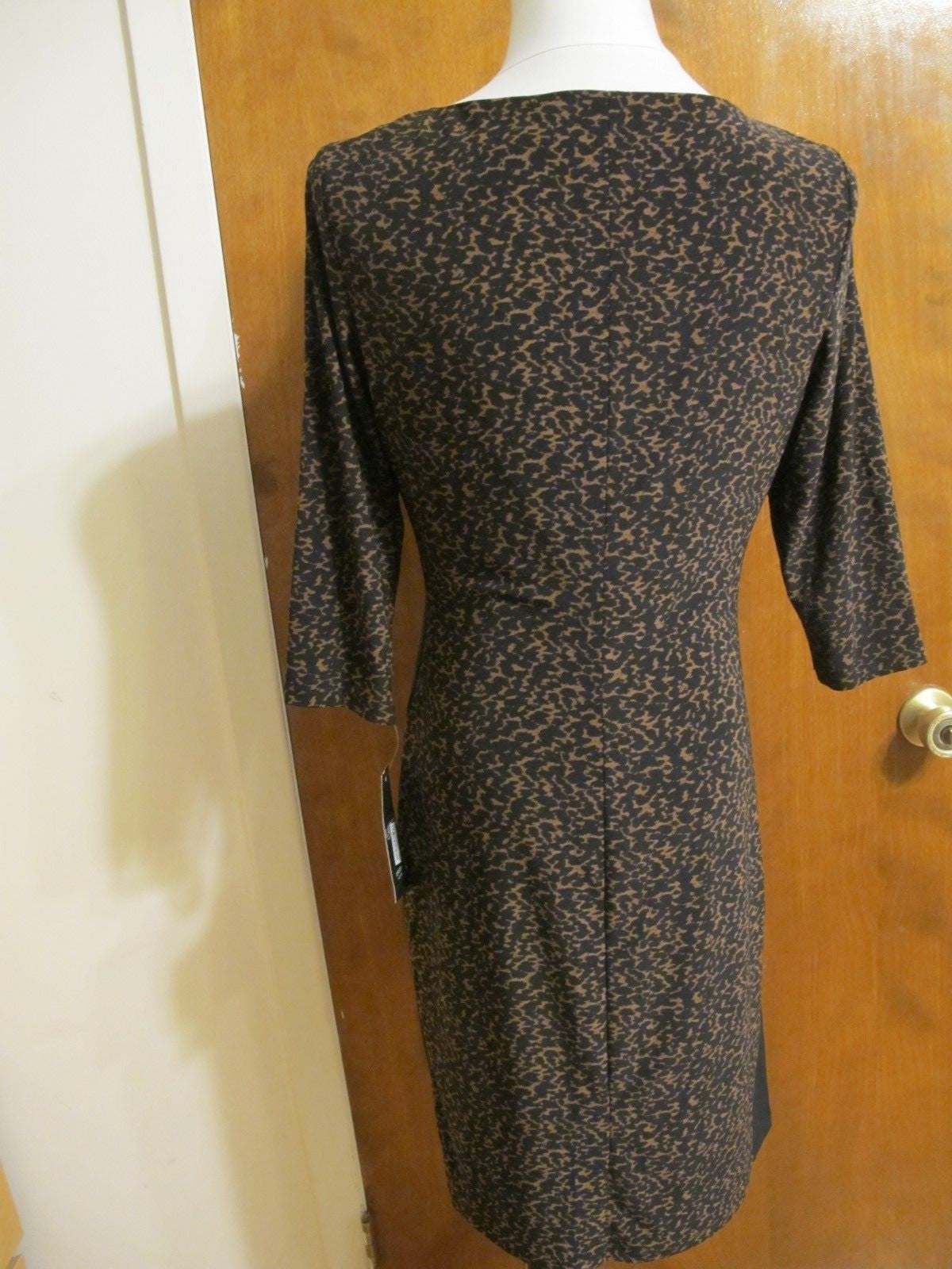 Ralph Lauren women's brown 3/4 sleeves black gathered dress