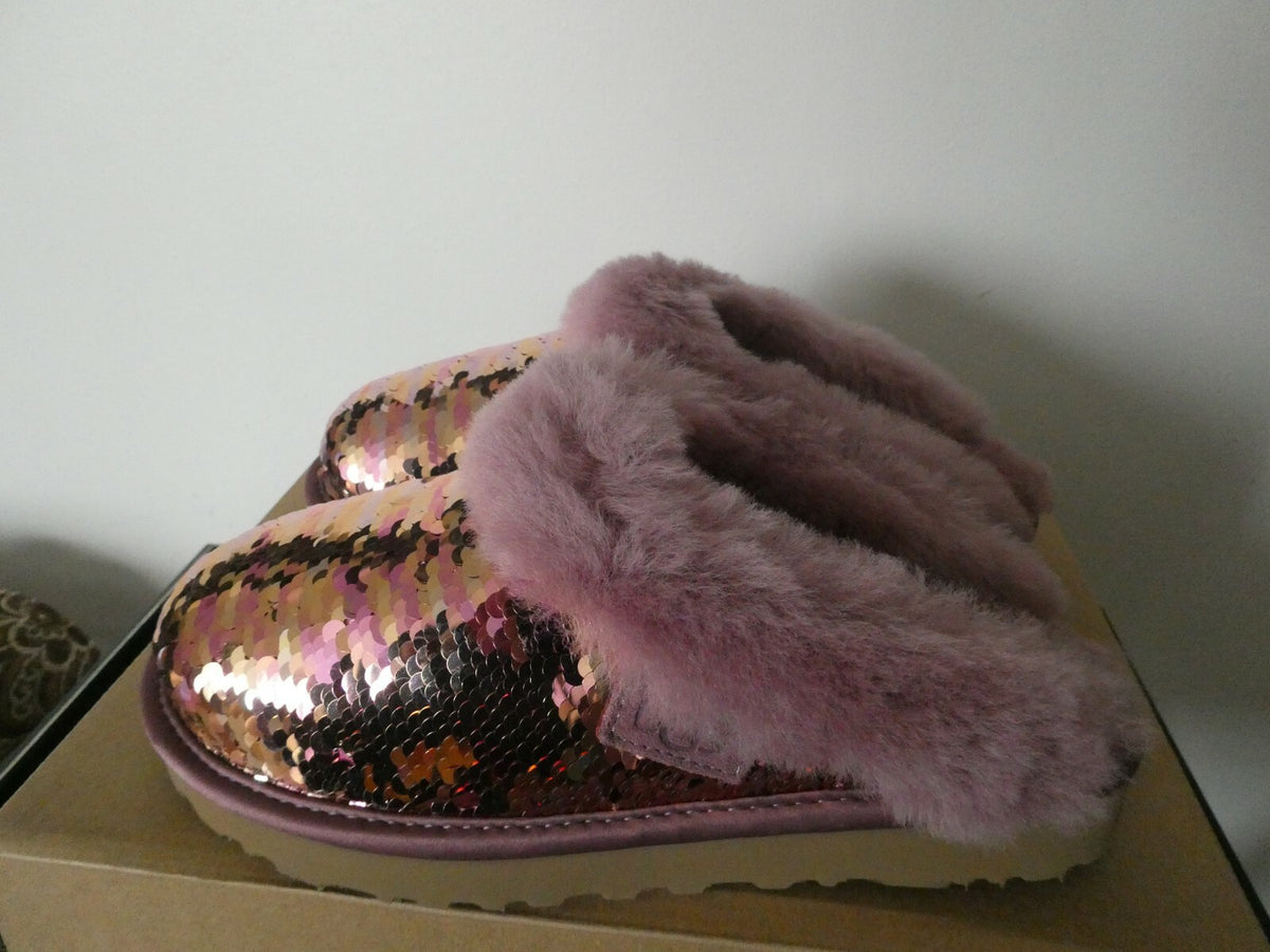 UGG Cluggette Sequins Sheepskin Flux Cozy Women's Pink Slipper 6 Style# 1127490