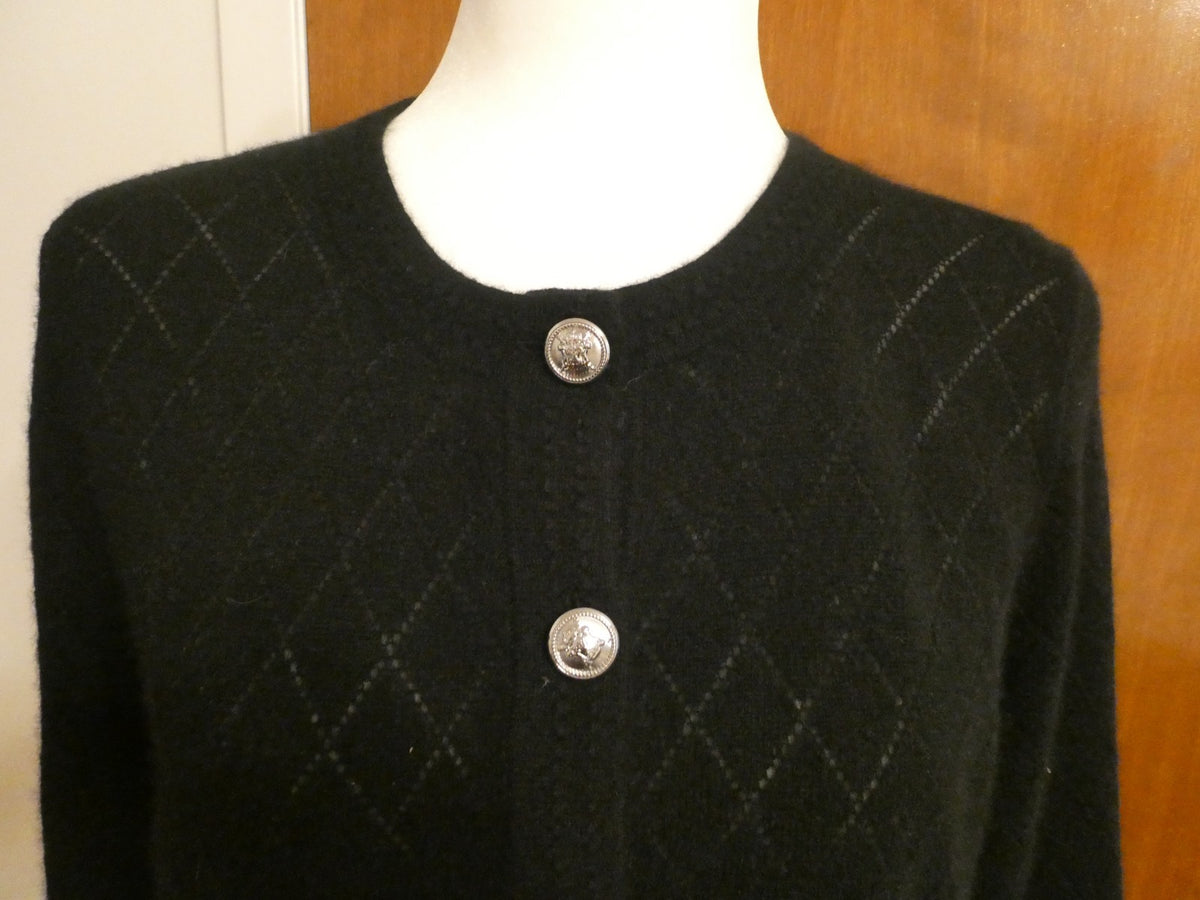 Bloomingdale's Black 2-Ply 100% Cashmere Cardigan Sweater Large NWT Soft Luxury