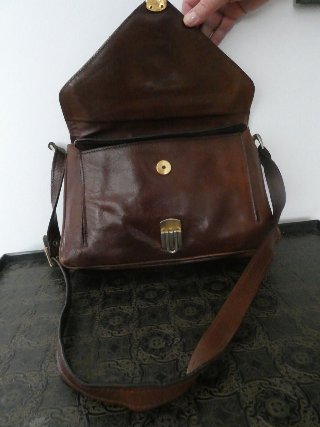 Vintage RAPPI Brown Leather Shoulder Bag Purse Three Compartments Made in Italy