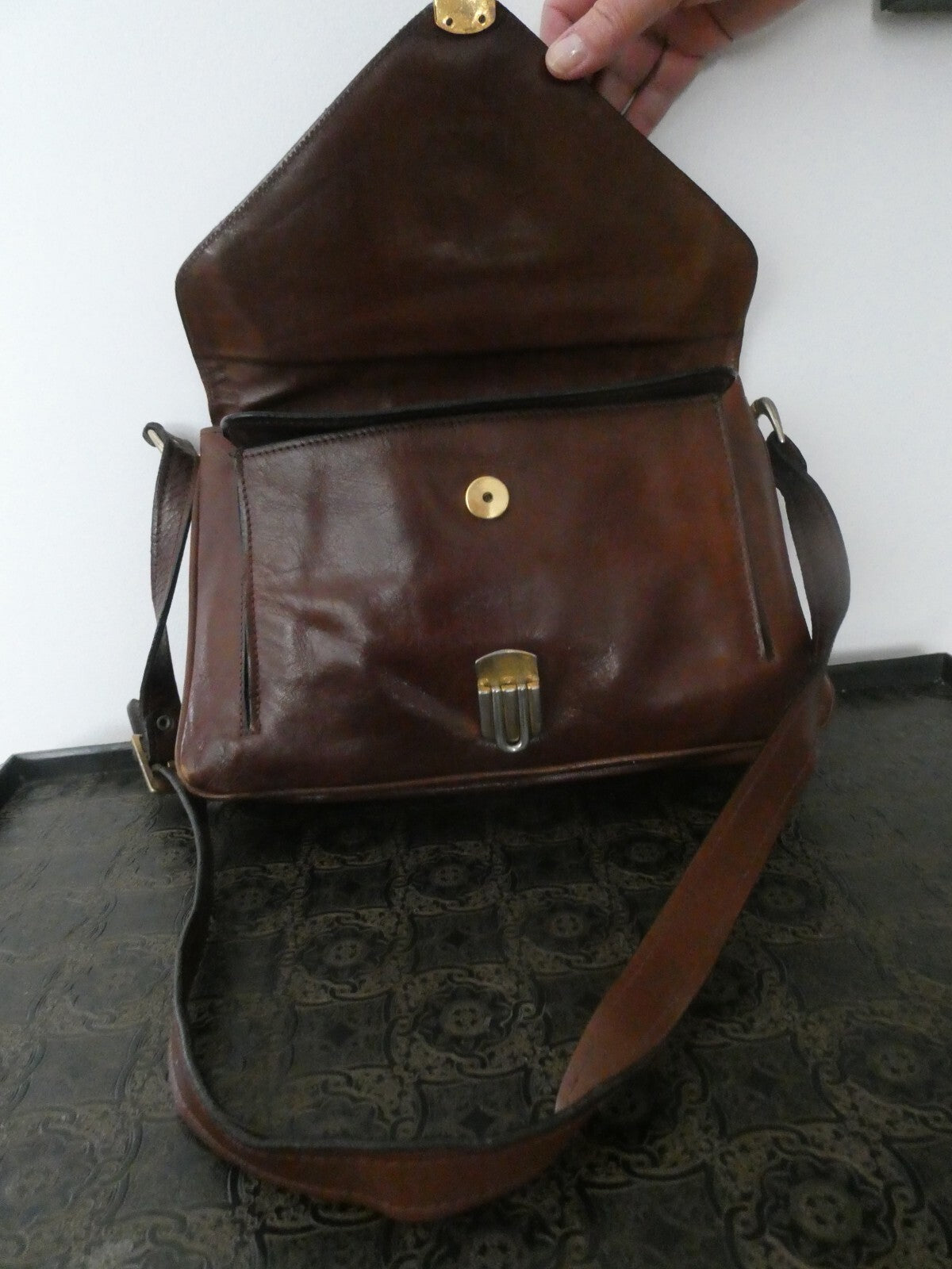 Vintage RAPPI Brown Leather Shoulder Bag Purse Three Compartments Made in Italy