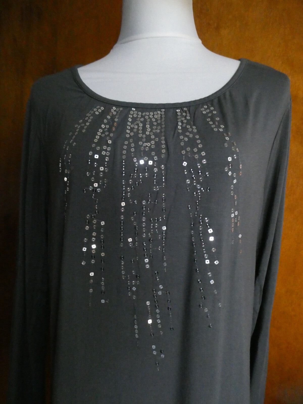 Linea by Louis Dell 'Olio Women's Gray Sequin Rayon Long Sleeves Top Size Large