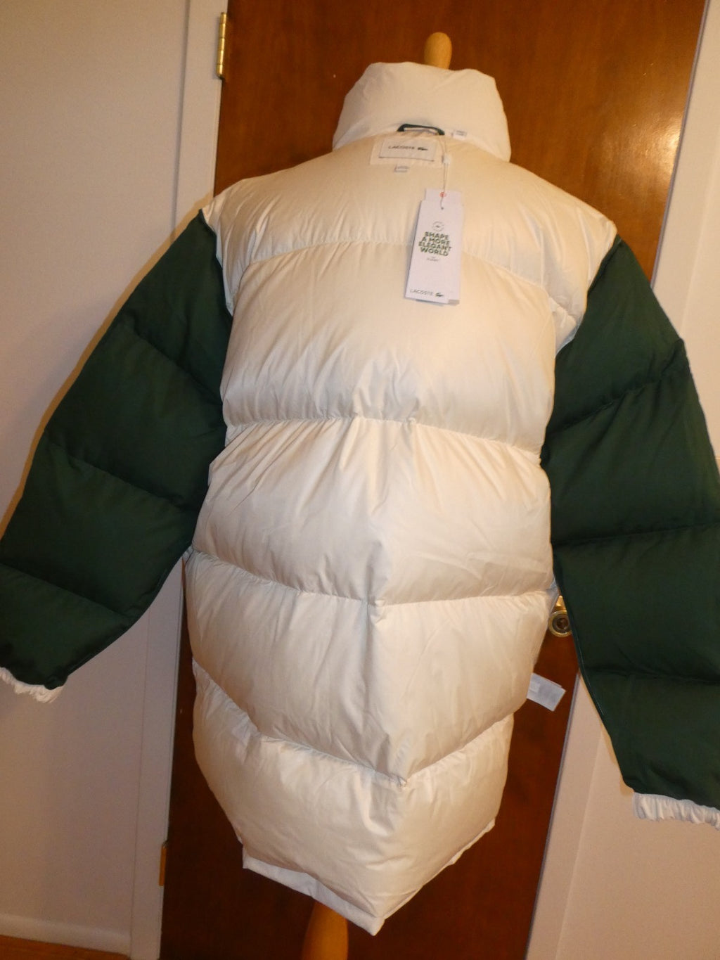 Lacoste Men’s Oversized Down Puffer Jacket Coat XL/2XL Beige Water Repellent NWT