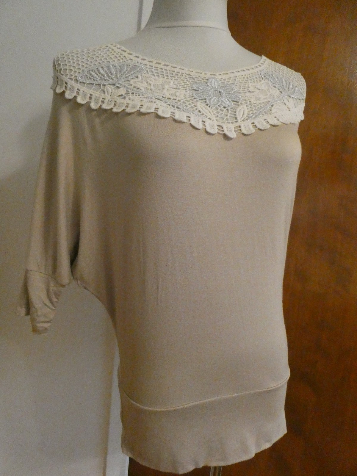 MCM women's beige rayon crocheted top size Large
