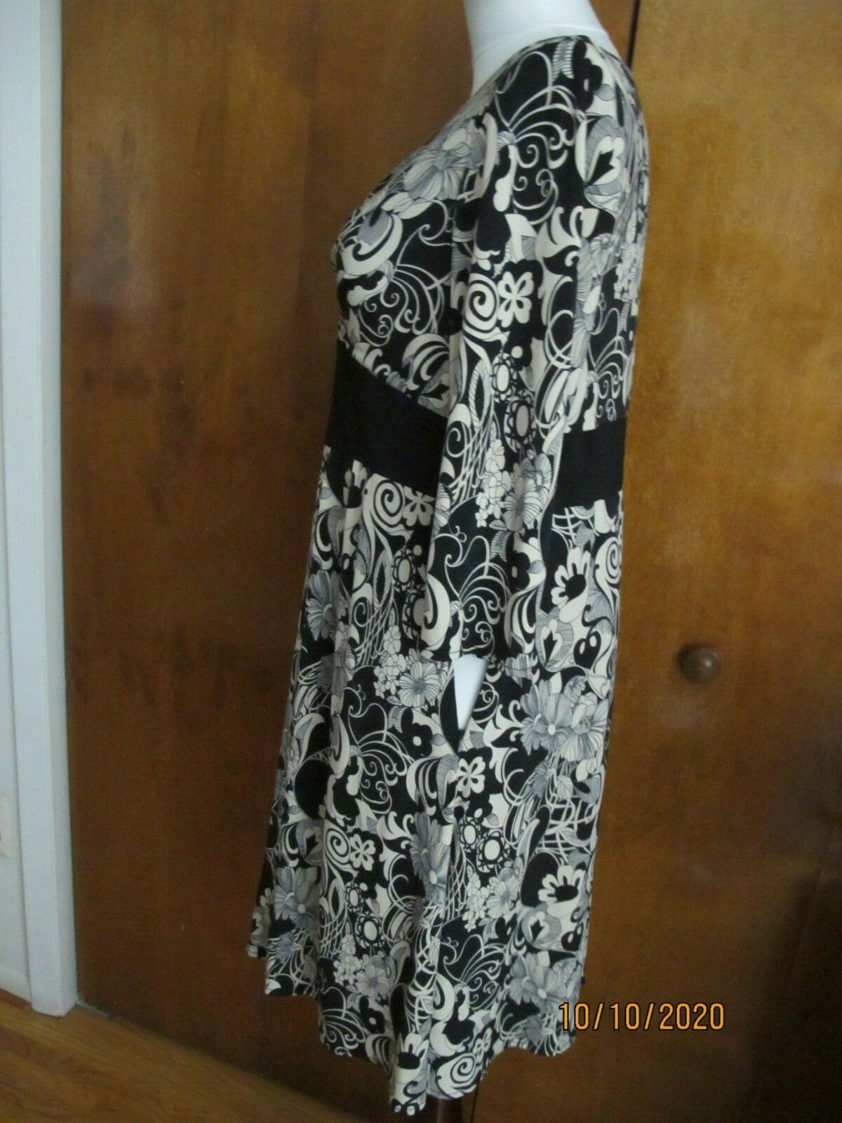 OC by OC women's black beige A-line lined dress 12