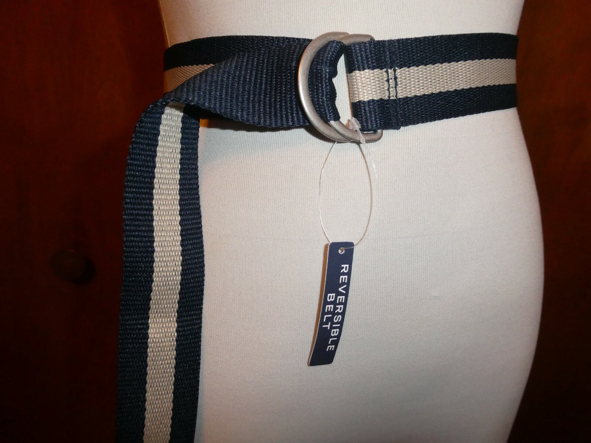 Thitex Navy Ivory Striped Reversible Web Belt Size Small