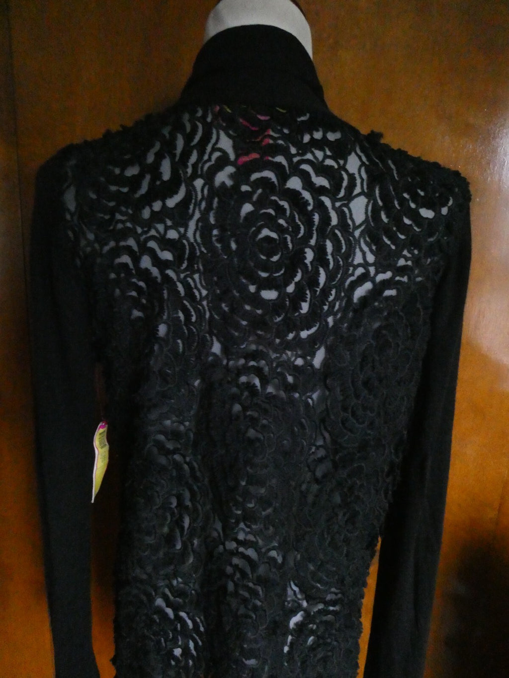 Catherine's Women Black Sheer Open Front Cardigan Long Sleeves Medium