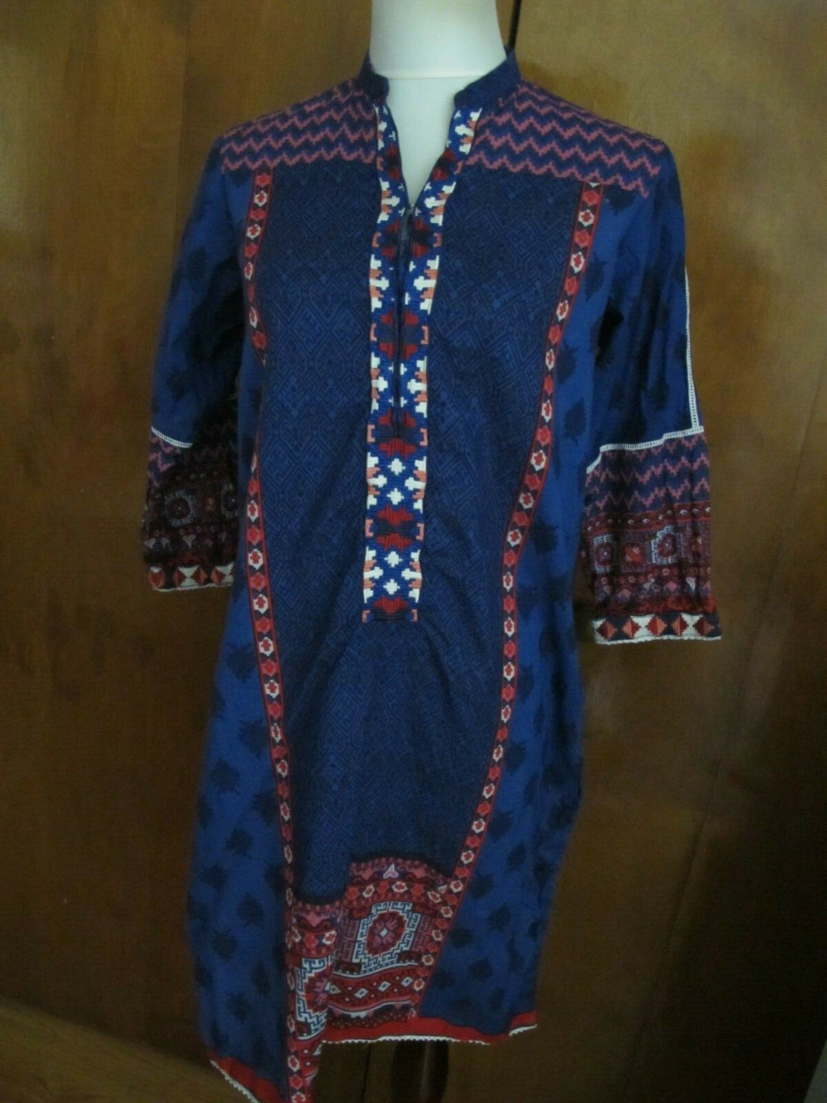 Lime Light Women’s Blue Embroidered  Cotton Tunic Top Or Swim Cover Medium