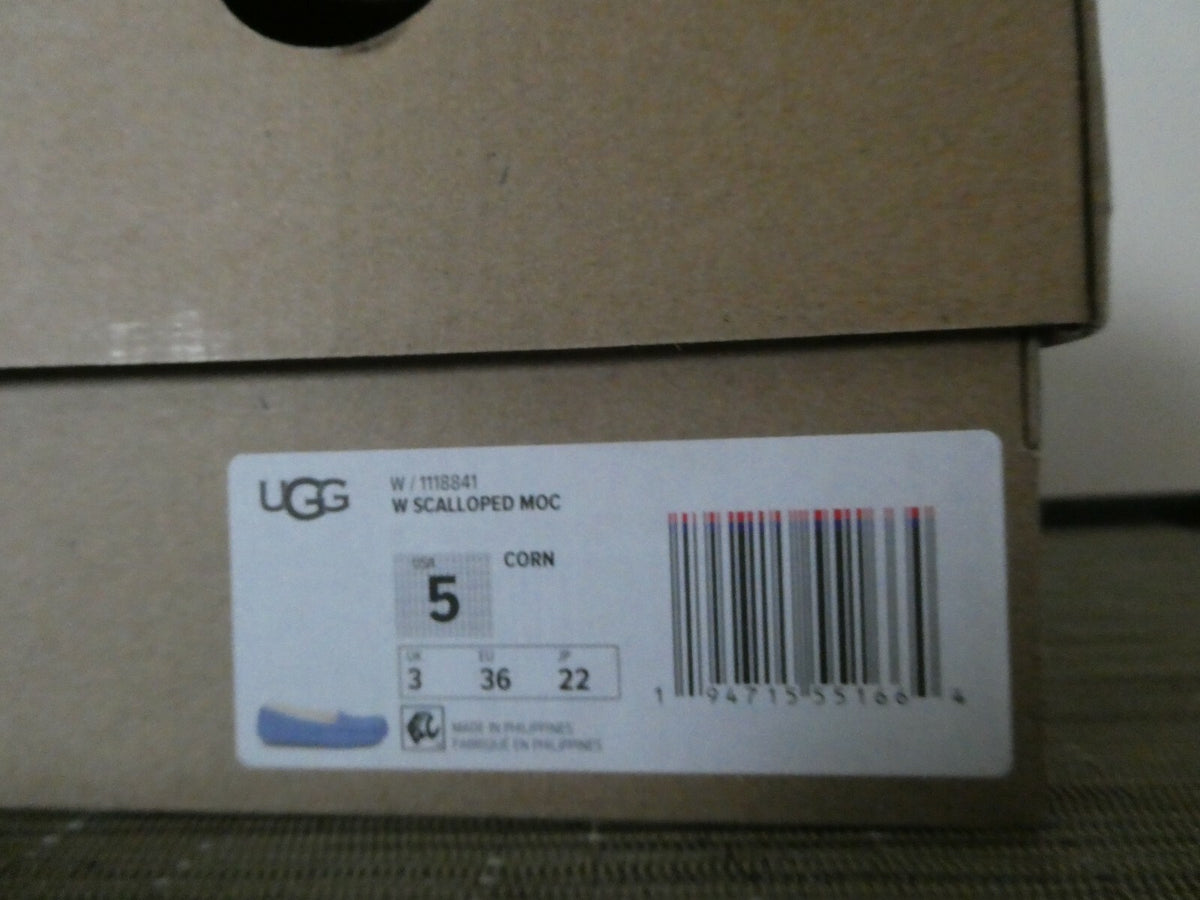UGG Scalloped Moc Women Blue WLD Authentic Winter Suede Fur Moccasin Slipper 5,6