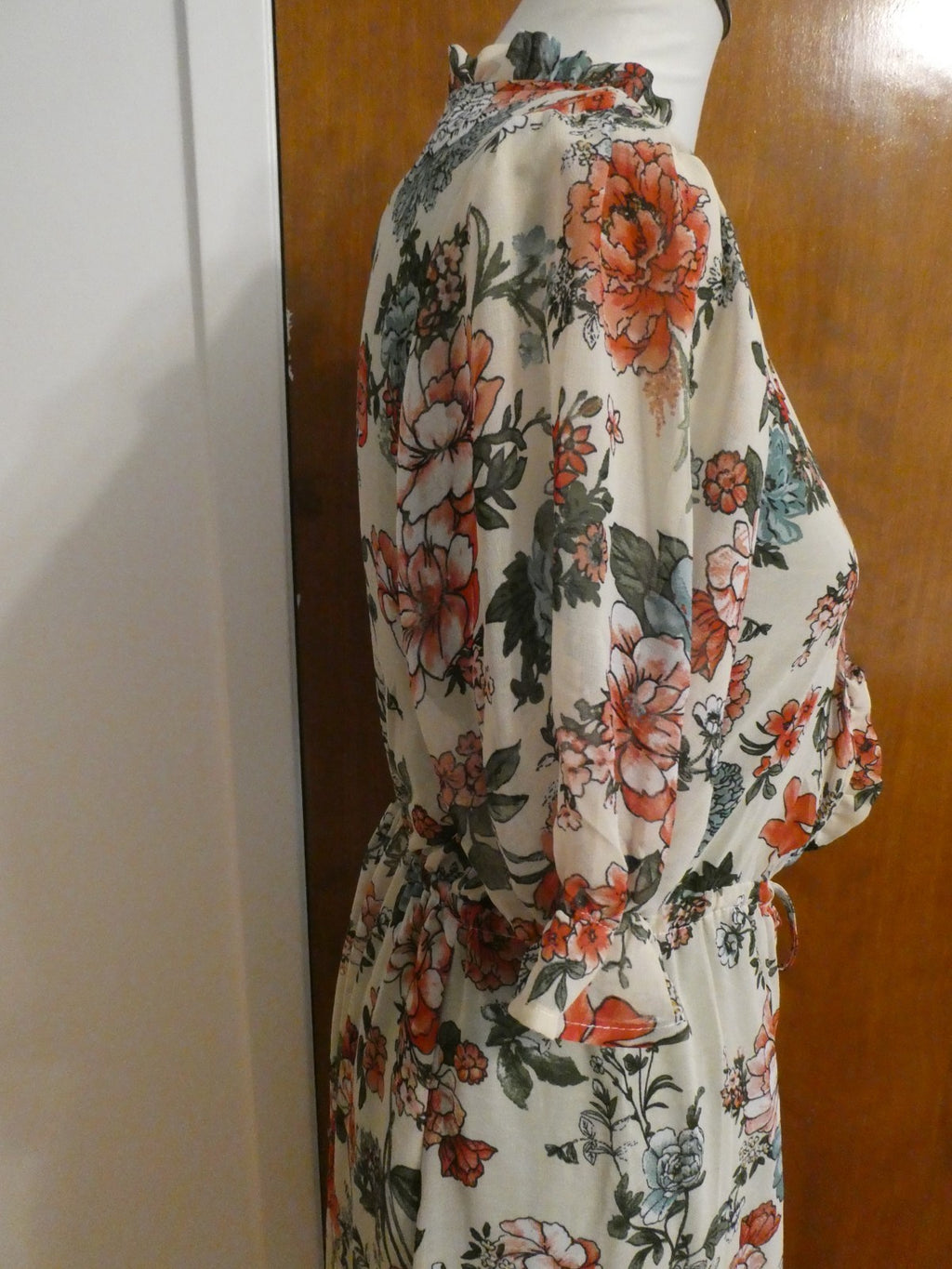 Liberty Love 2Pc Floral Chiffon Duster Dress Set Olive Green Asymmetrical Medium