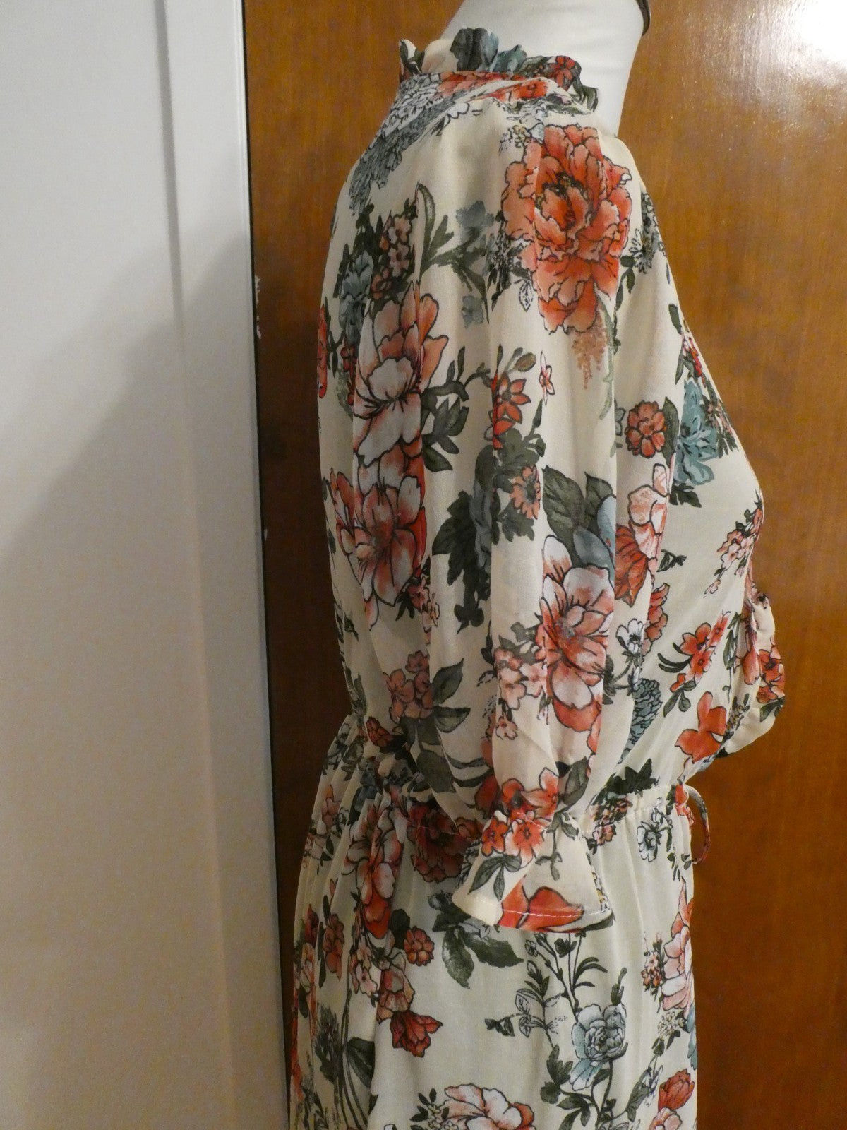 Liberty Love 2Pc Floral Chiffon Duster Dress Set Olive Green Asymmetrical Medium