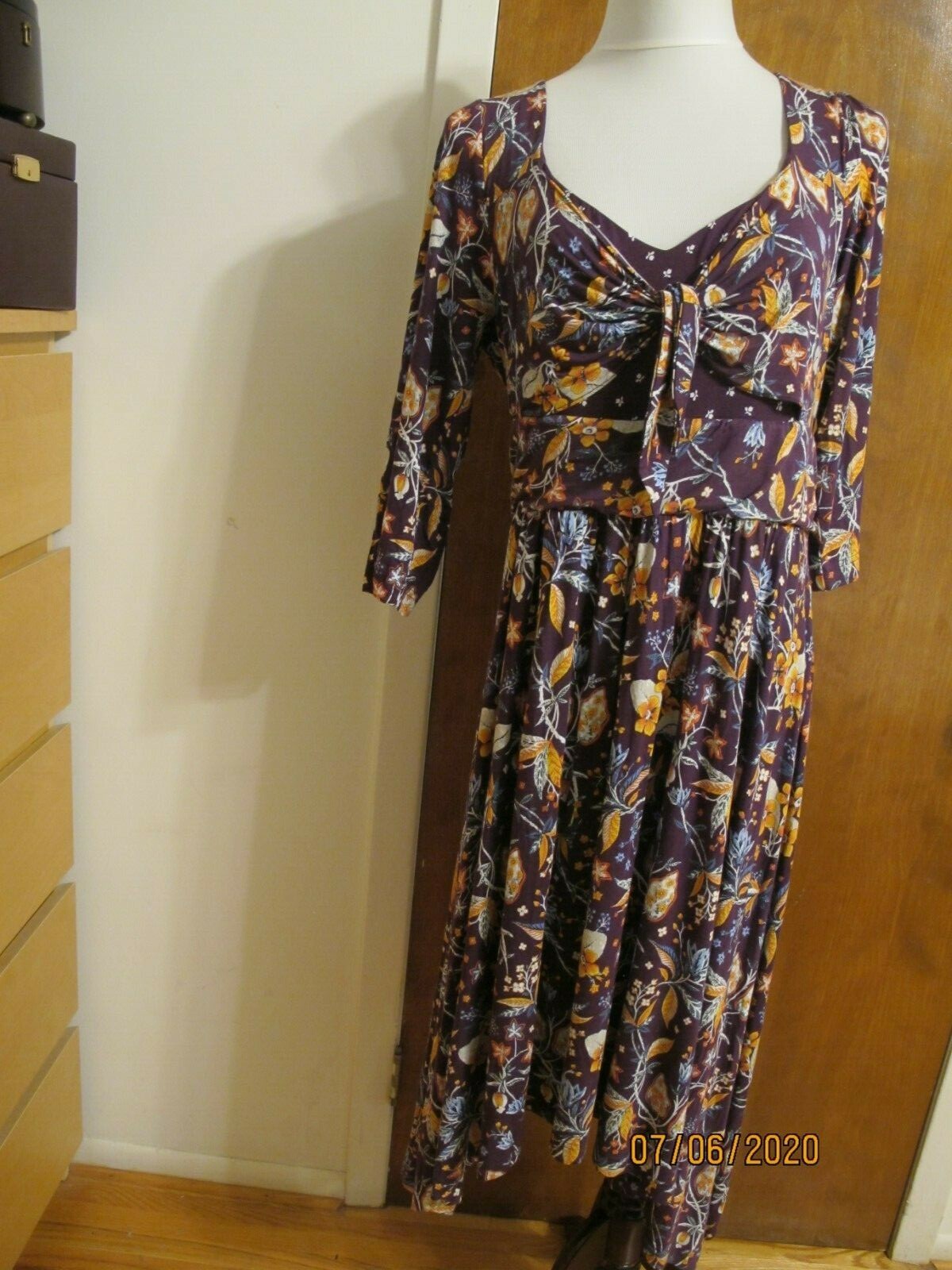  Anthropologie Maeve Women’s Motif Dress Front-Tie 3/4 Sleeve Xlarge