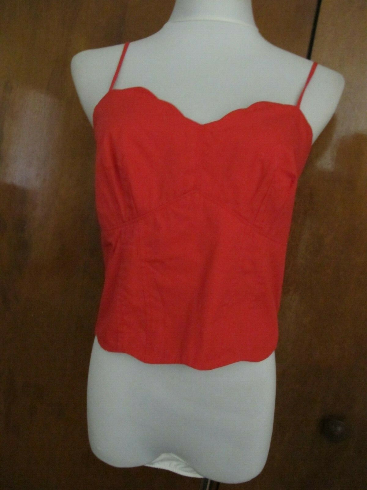 Anthropologie Maeve Women’s Cotton Red Scalloped Crop Top Tank Size 12, 14