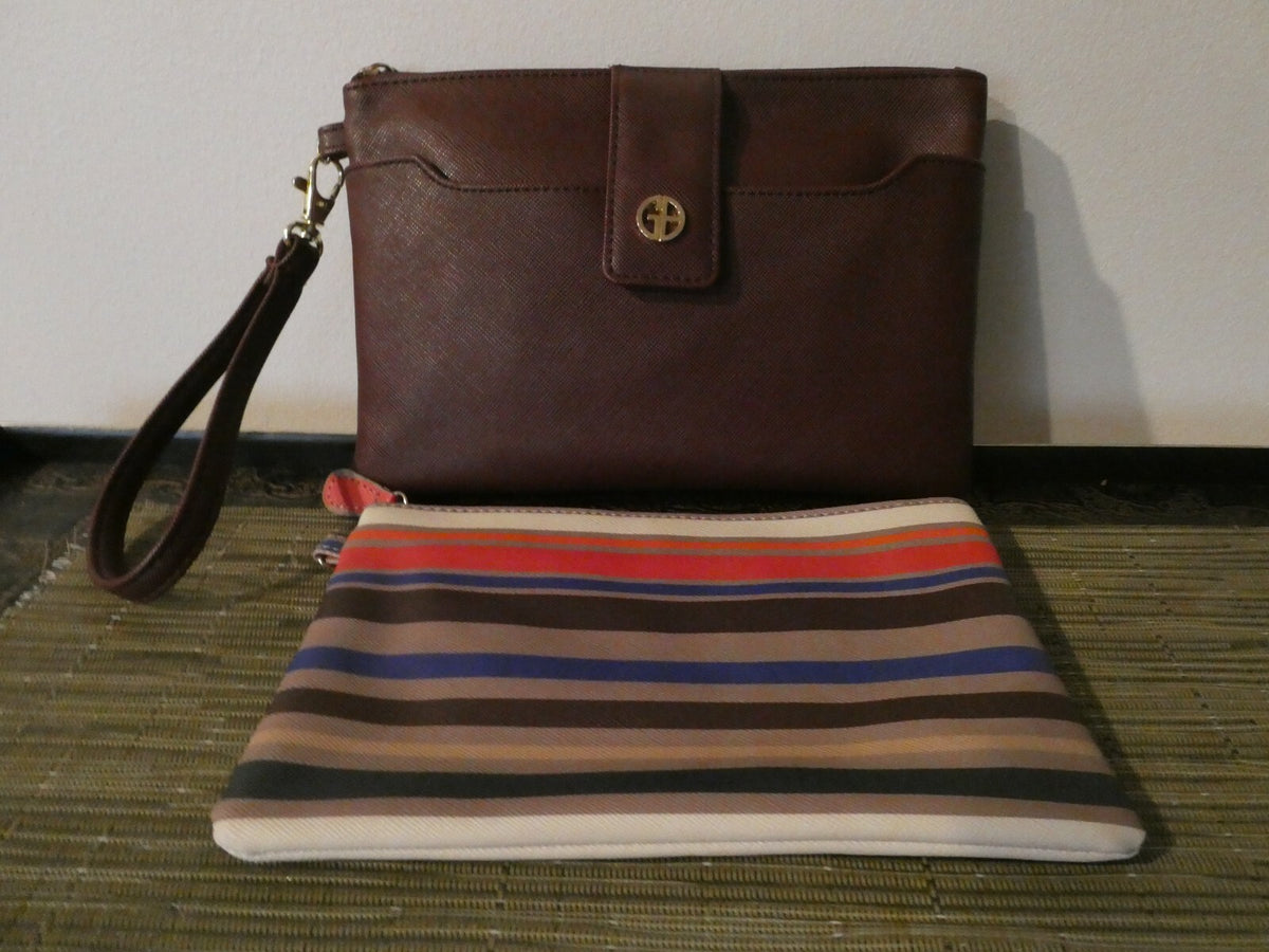 GIANI BERNINI Wristlet Purse Canvas Burgundy Pink Gold Wallet Pouch Bag