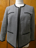 TALBOTS Women’s Black/White 100% Cotton Open Front Jacket Blazer Size 10P