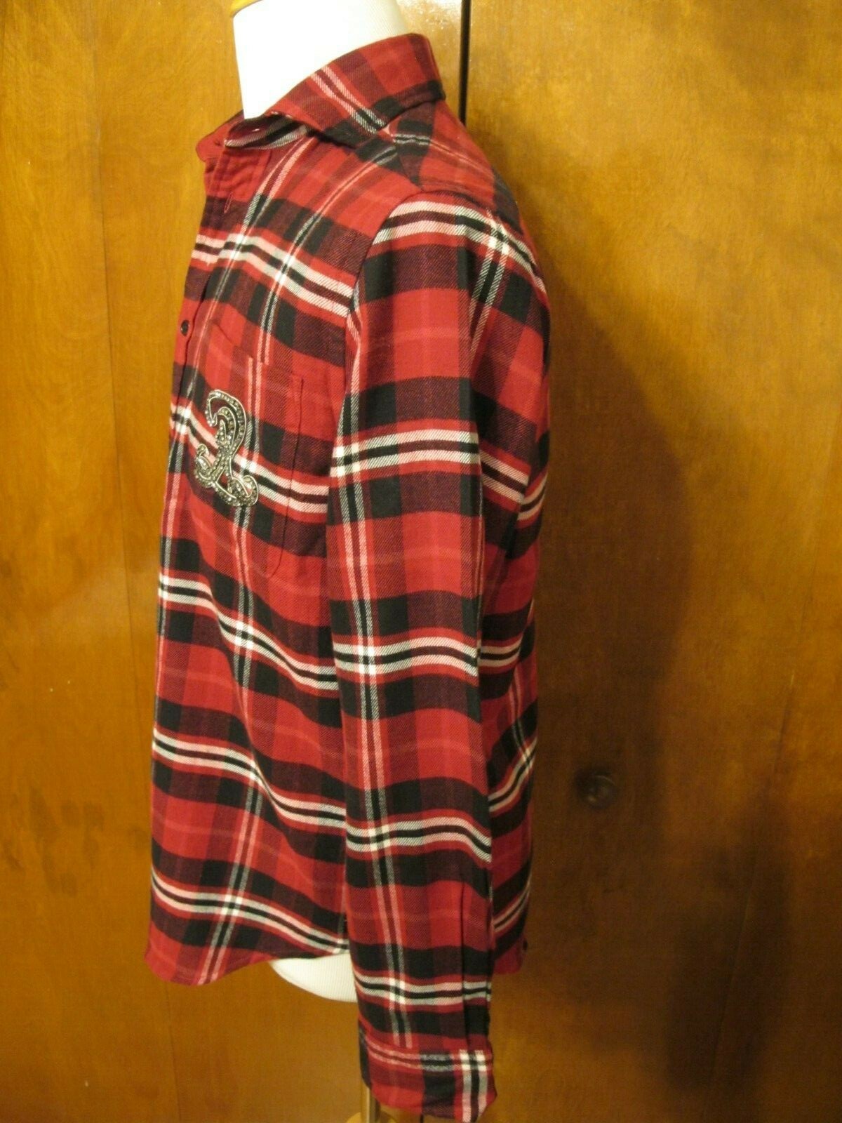 POLO Ralph Lauren women's plaid red/black reach beaded soft flannel shirt Large