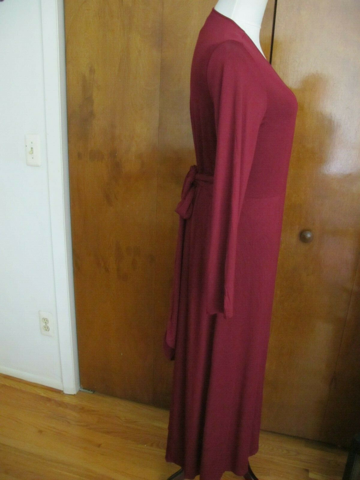 Gap Women's Burgundy Long Sleeves Tie-Waist Maxi Wrap Dress Large Petite 