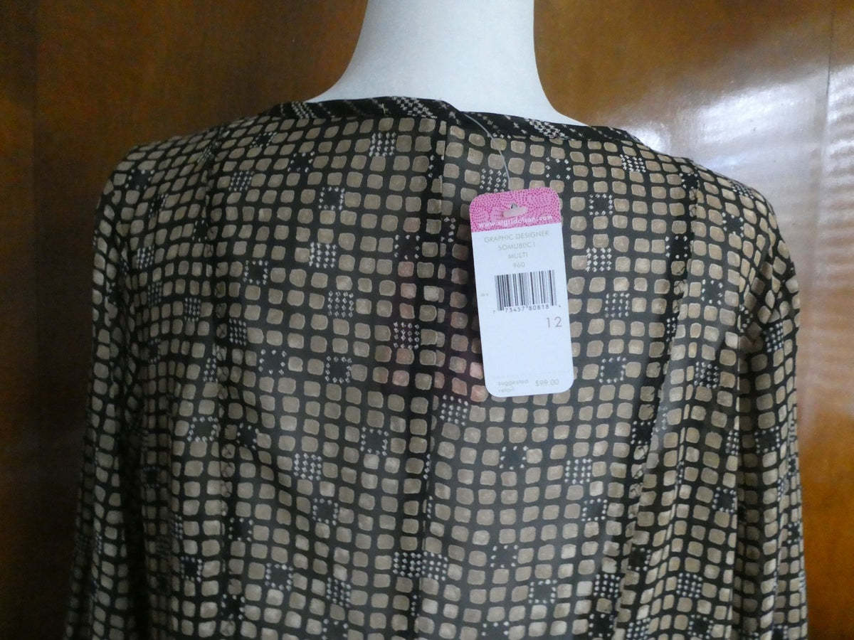 Sigrid Olsen Graphic Designer Blouse Women 12 Black Sheer Geometric Boho Top