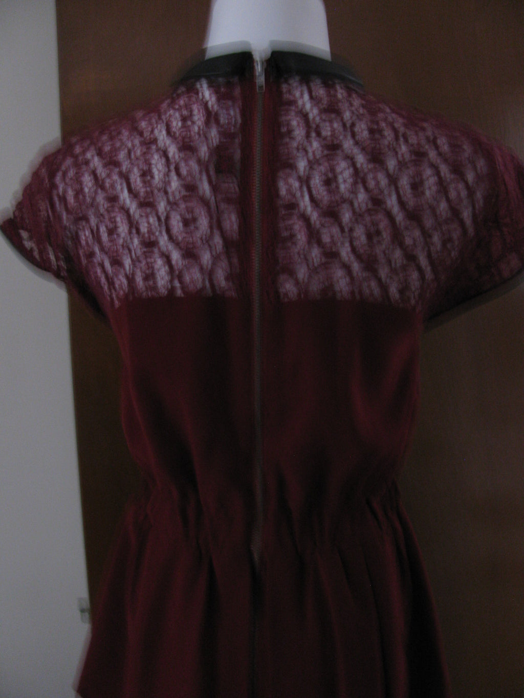 W118 Walter Baker Womens Burgundy Peplum Faux Leather Trim Evening Dress S NWT