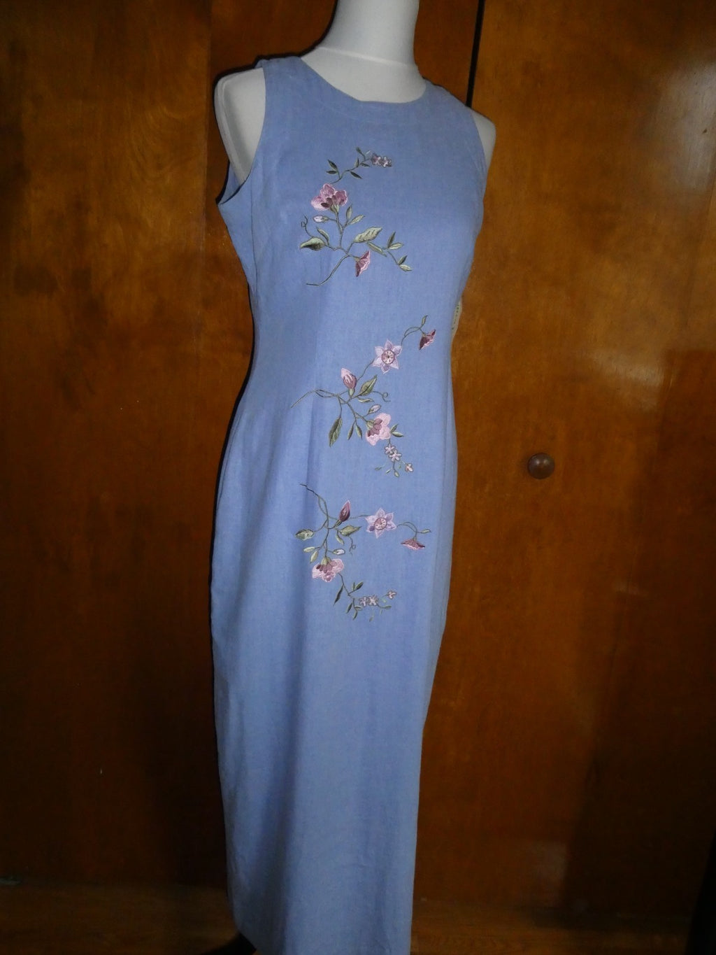 Ultra Dress New York  Lilac Linen Blend Embroidered Floral Maxi Dress Lined 10