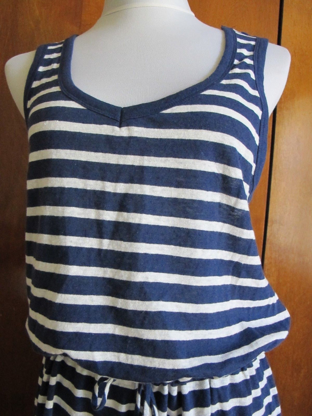 Gap women's blue white cotton linen stripped dress New