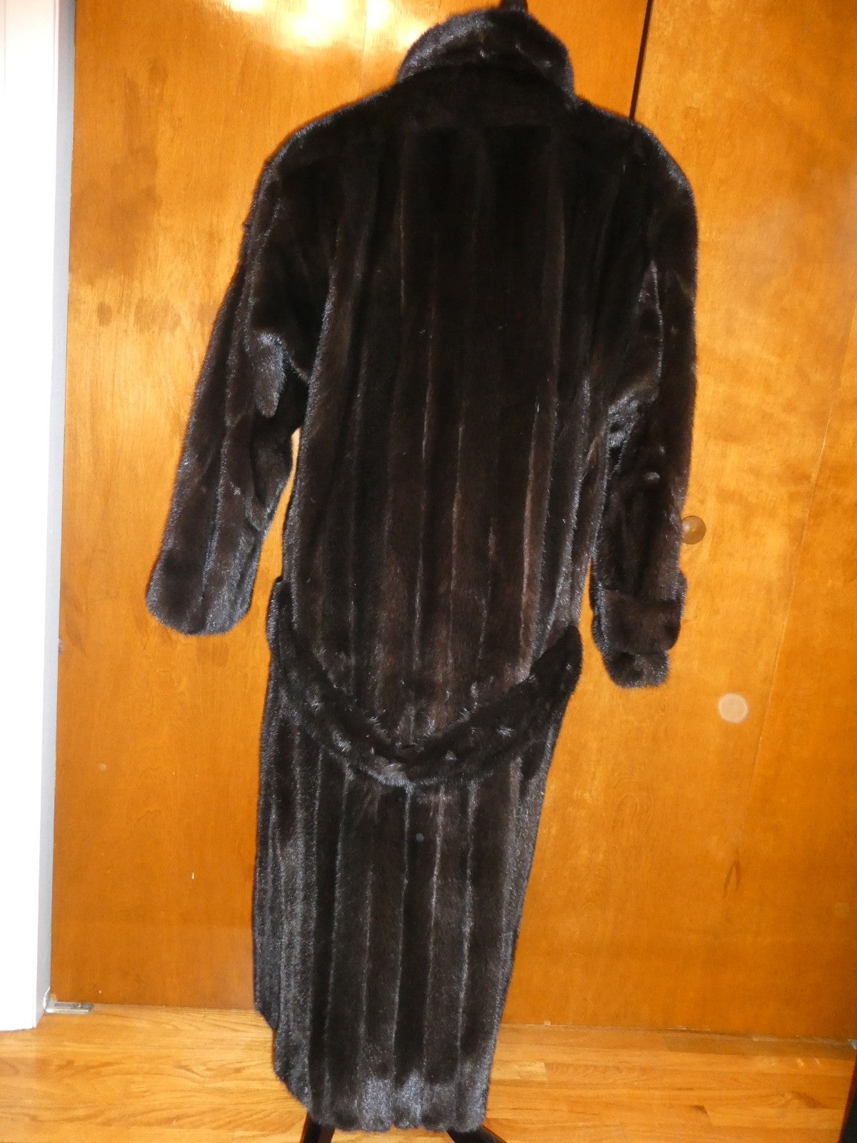Genuine Mink Fur Coat Full Length Vintage Dark Brown Black Fur Collar Size 12