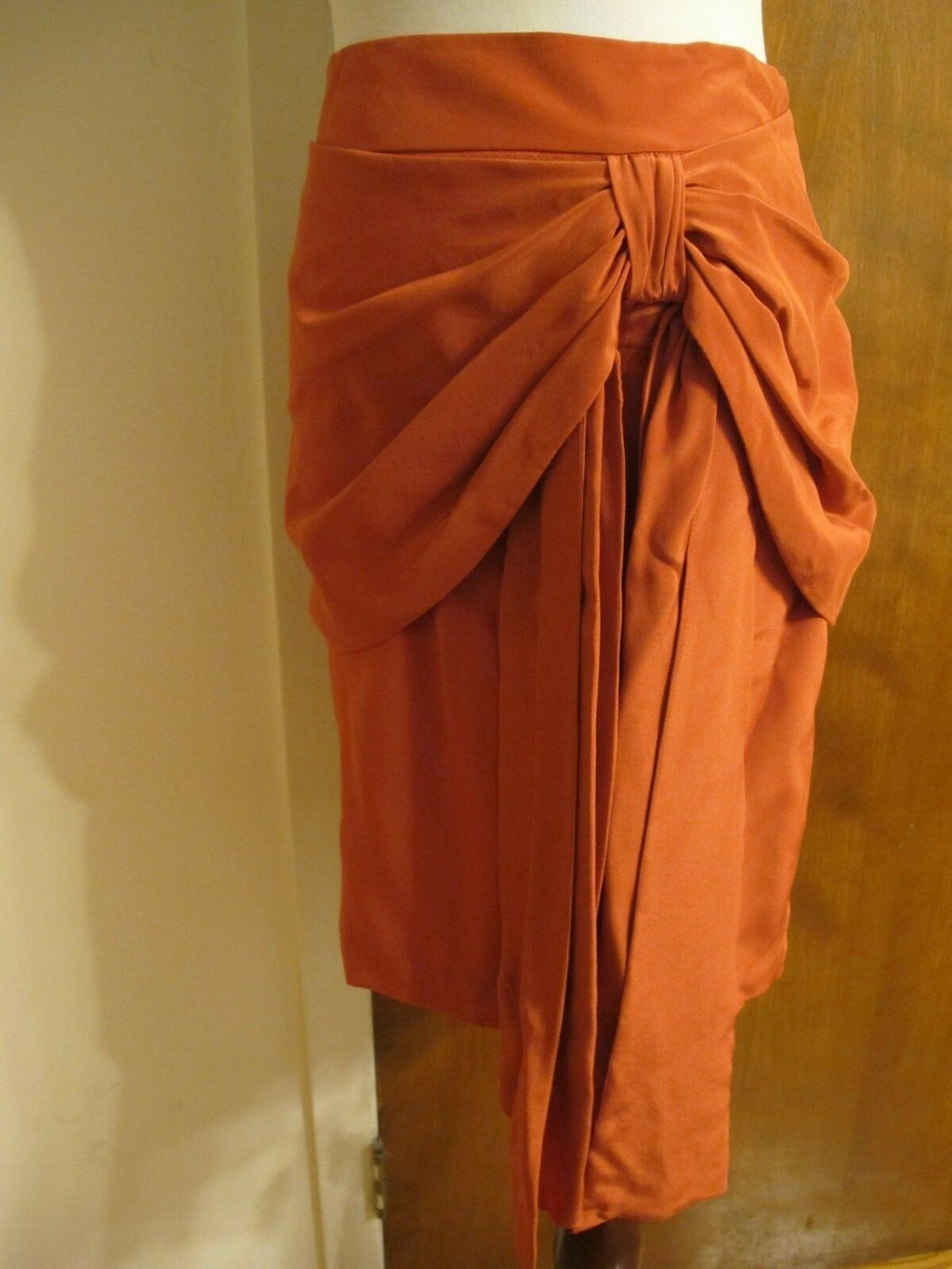 Juicy Couture Women's Orange African Sun Draped Silk Lined Skirt XL Fits Large